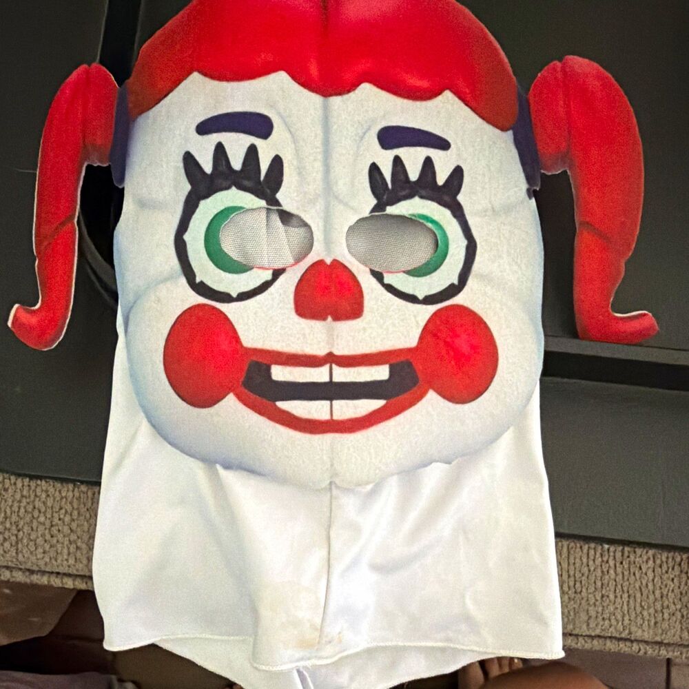 FNAF Clown Full Face Fabric Mask White Red Green Black, One Size
